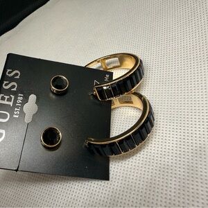Guess Gold and Black Hoop Earrings
